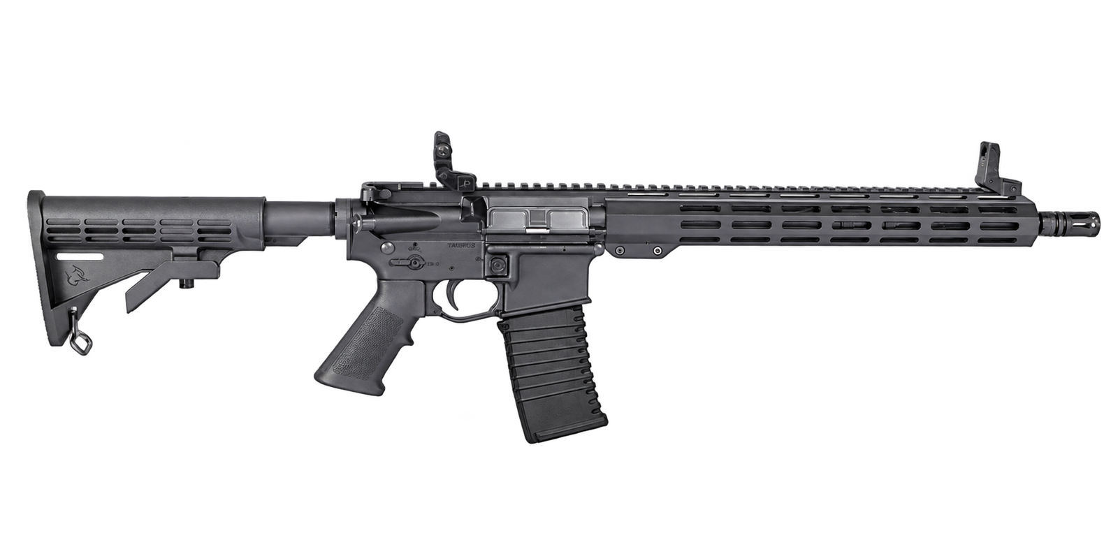 Fuzil Taurus T4 M-LOK preto com cano de 14,5 polegadas, vista lateral